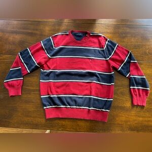 Tommy Hilfiger Men's Red and Navy Crewneck Sweater